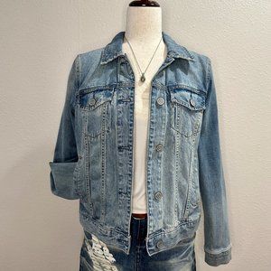 LC Lauren Conrad Women's Button Up  Distressed Jean Jacket - Washed Blue, XS